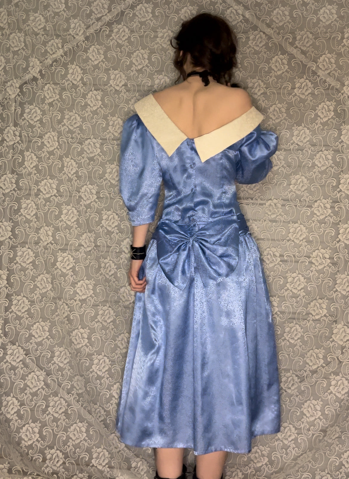 80s puff sleeve collared formal dress