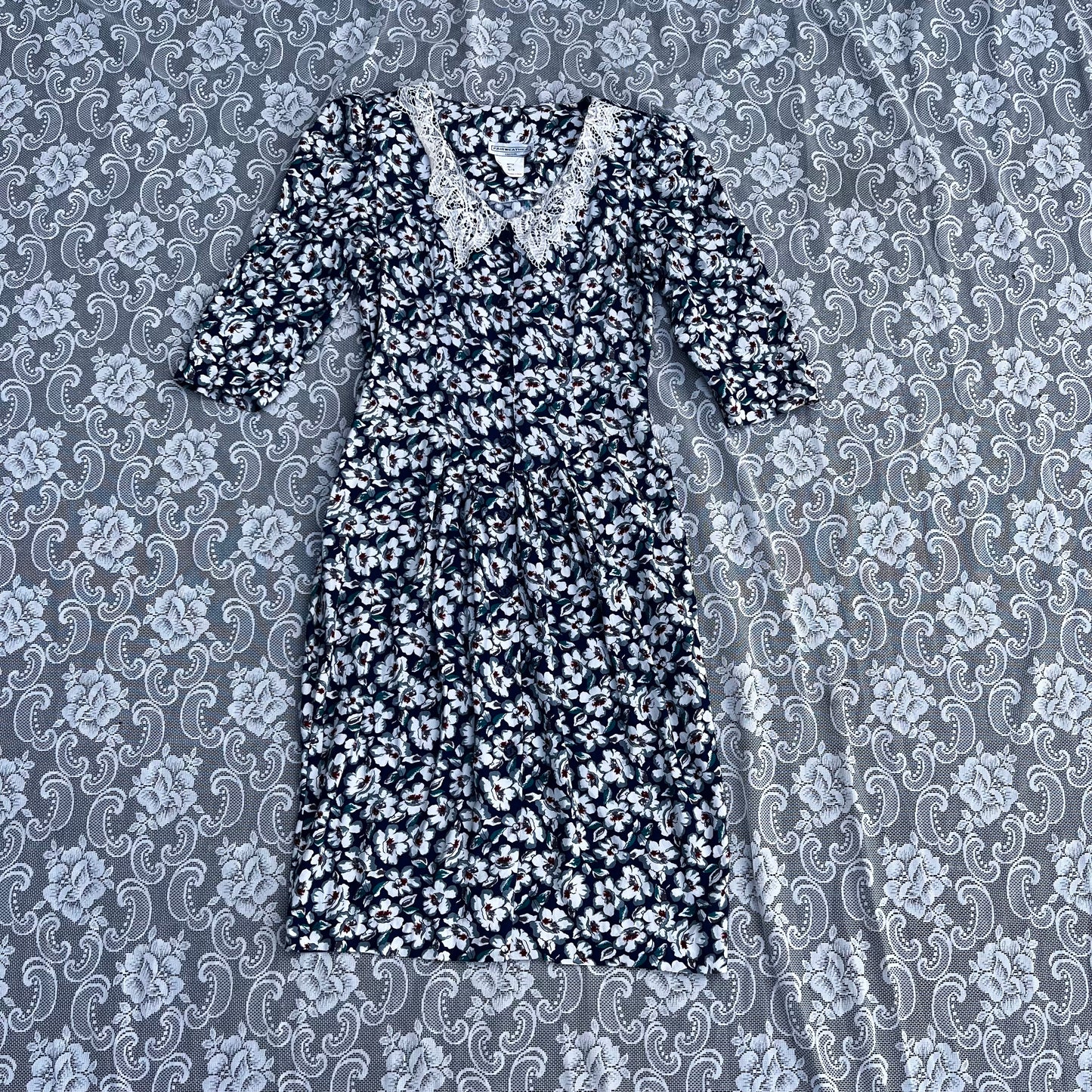 80s blue n white floral dress