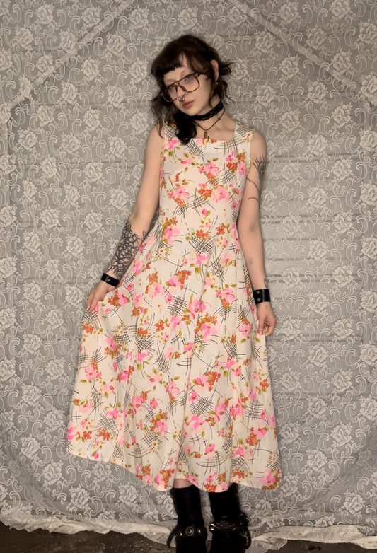 70s handmade white/pink floral dress