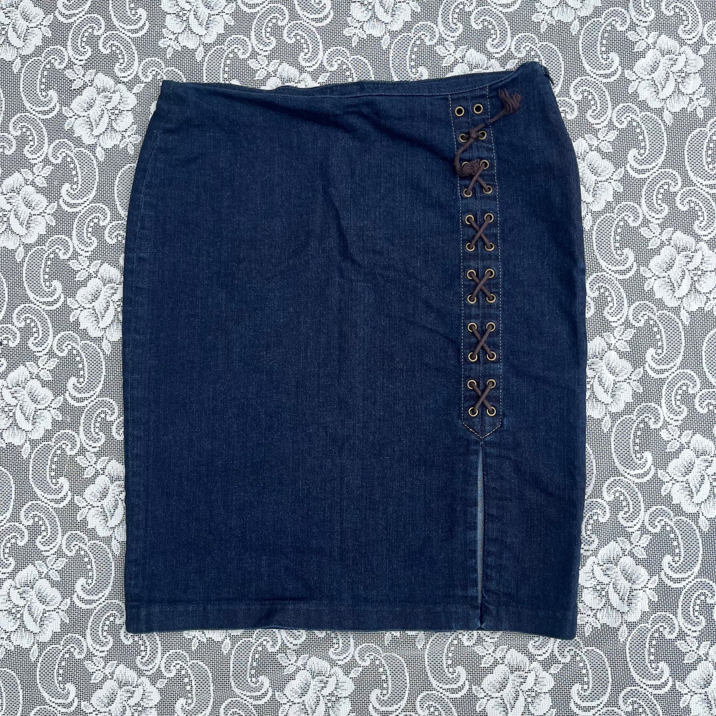 ralph lauren denim lace up pencil skirt