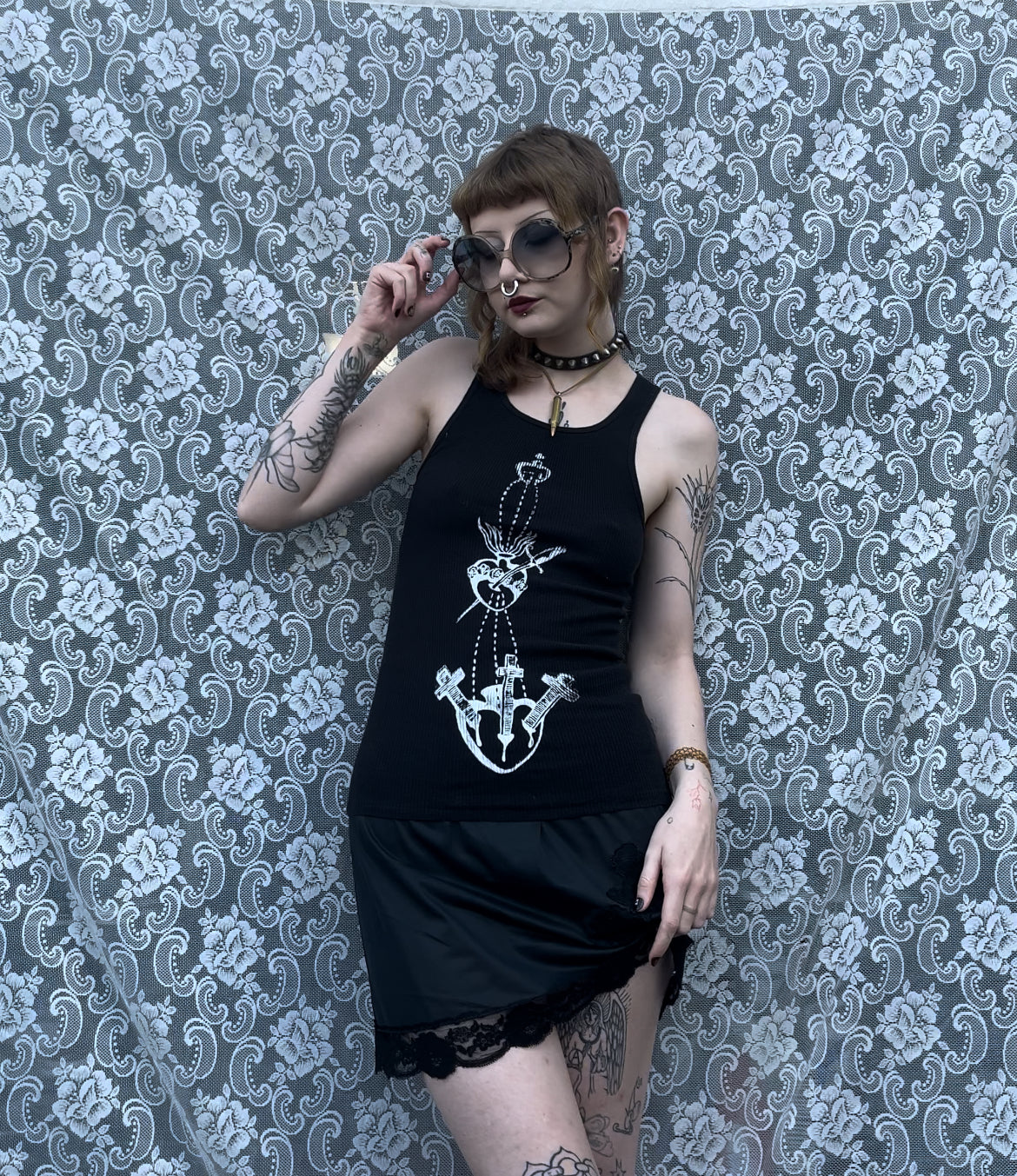 black screenprinted sacred heart wife lover