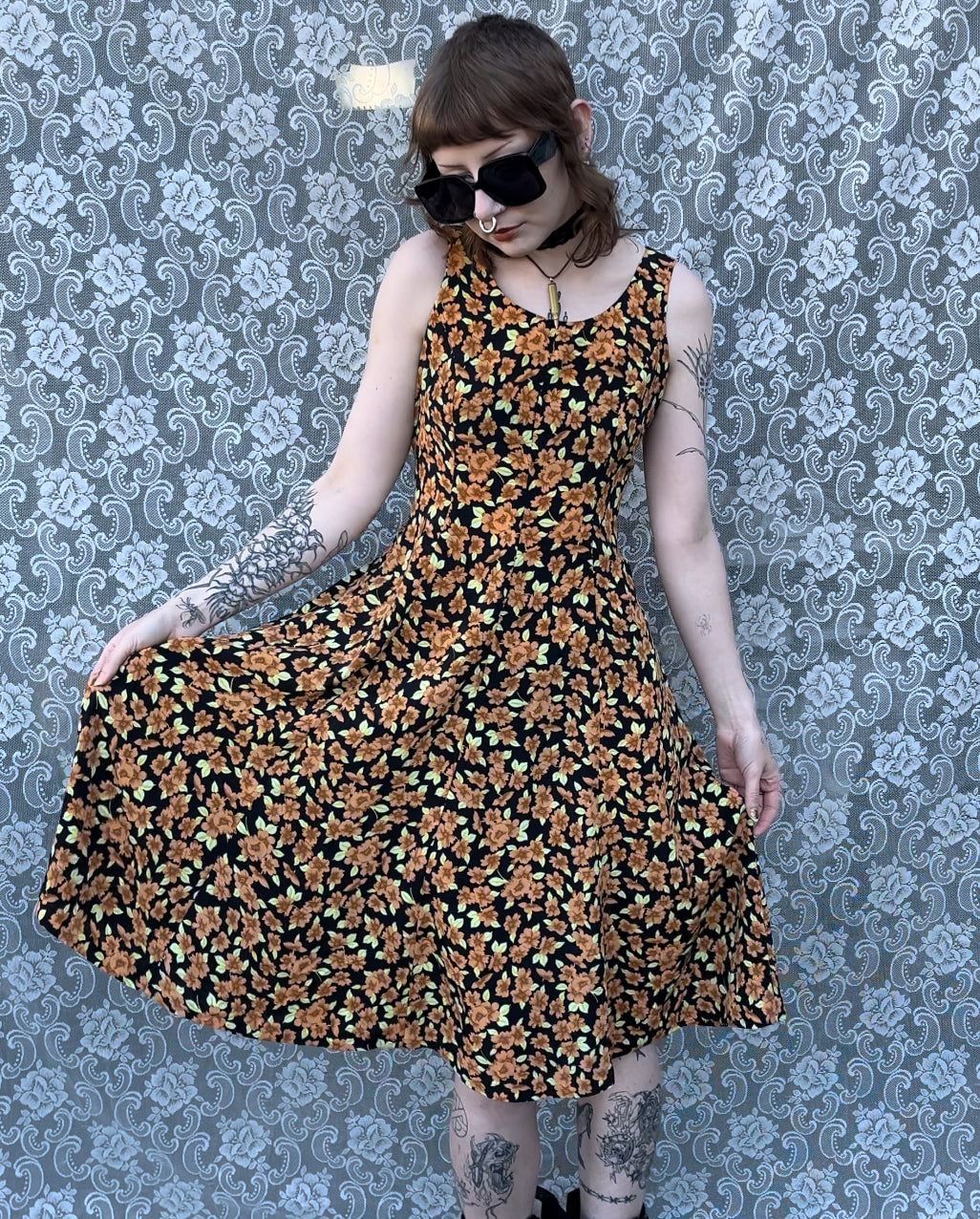 vintage orange flower dress