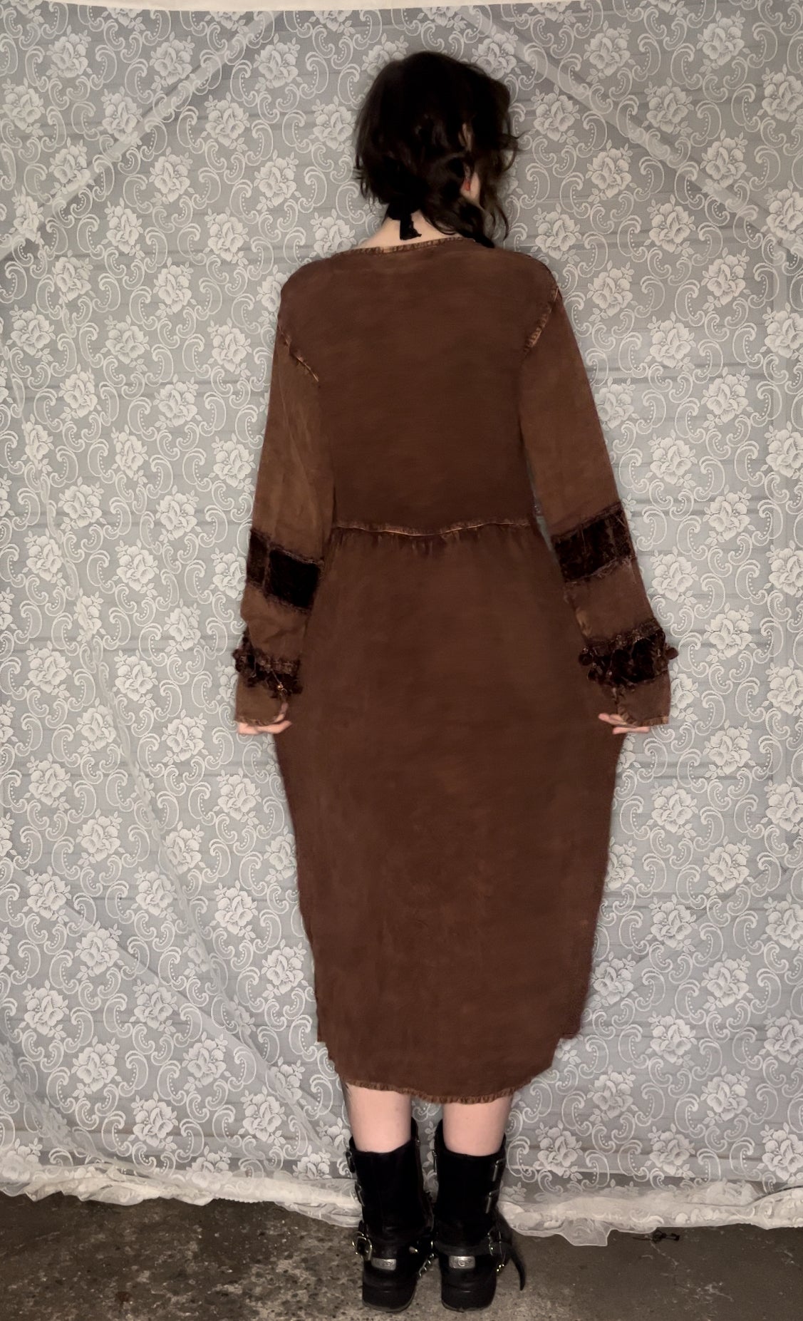 brown tassel n velvet dress