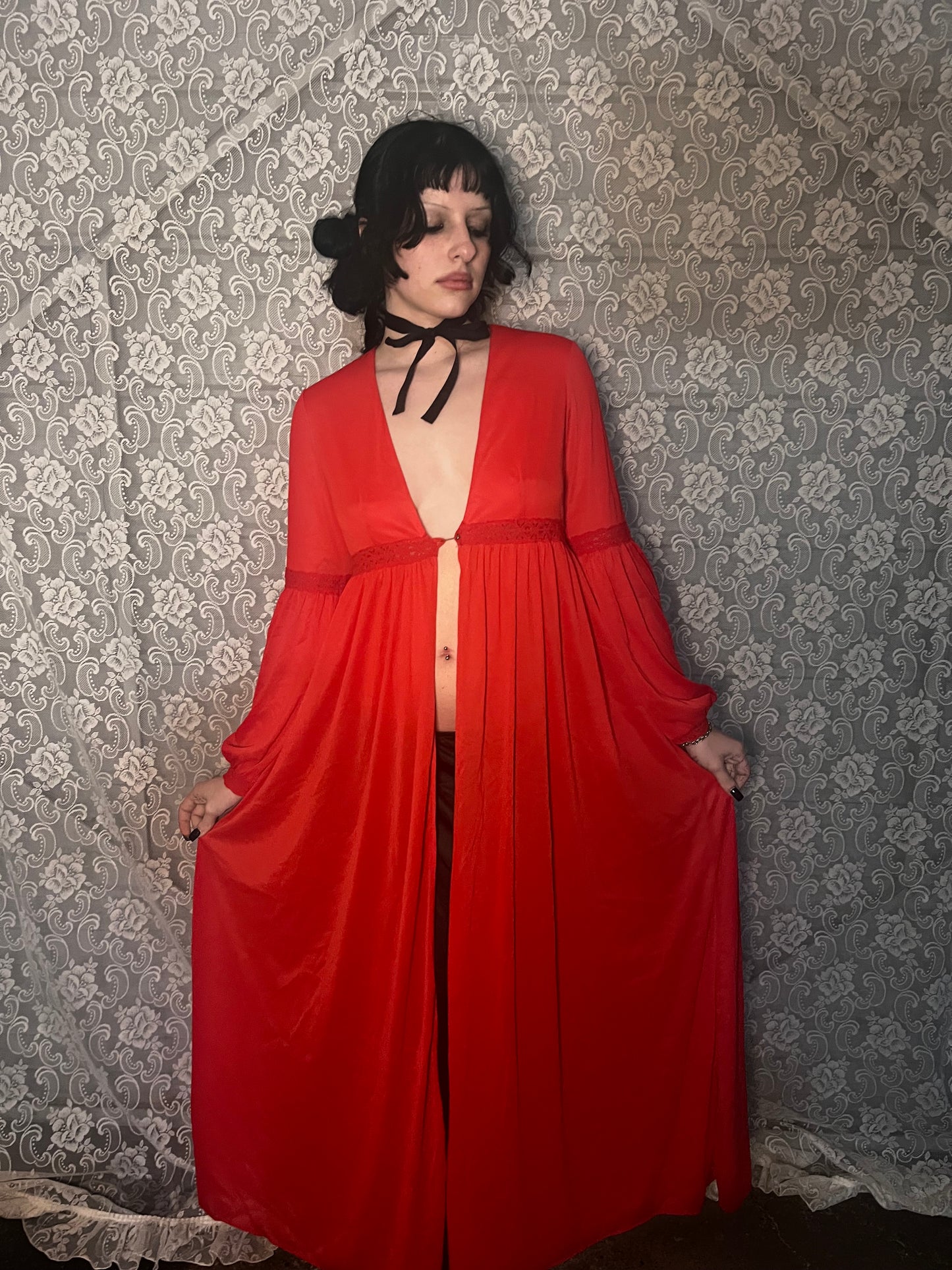 vintage red puff sleeve robe