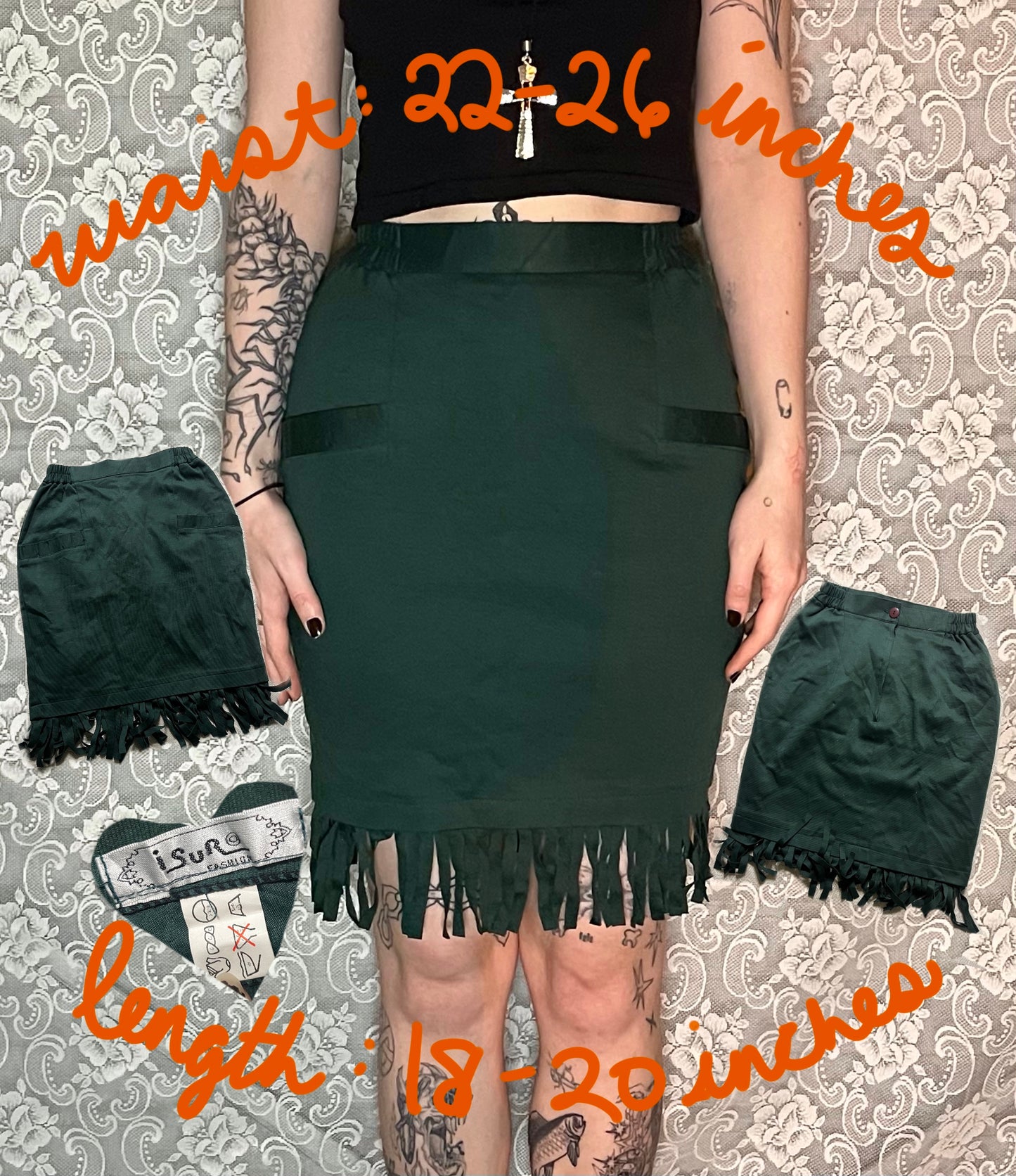 forest green fringe mini skirt