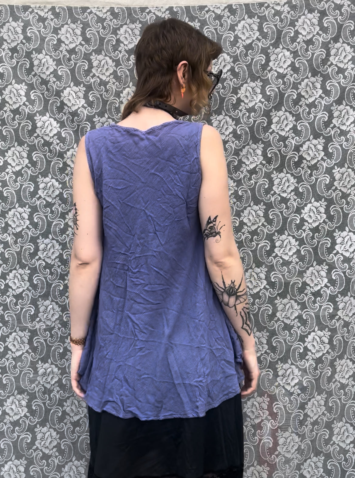 purple embroidered flowy tank top