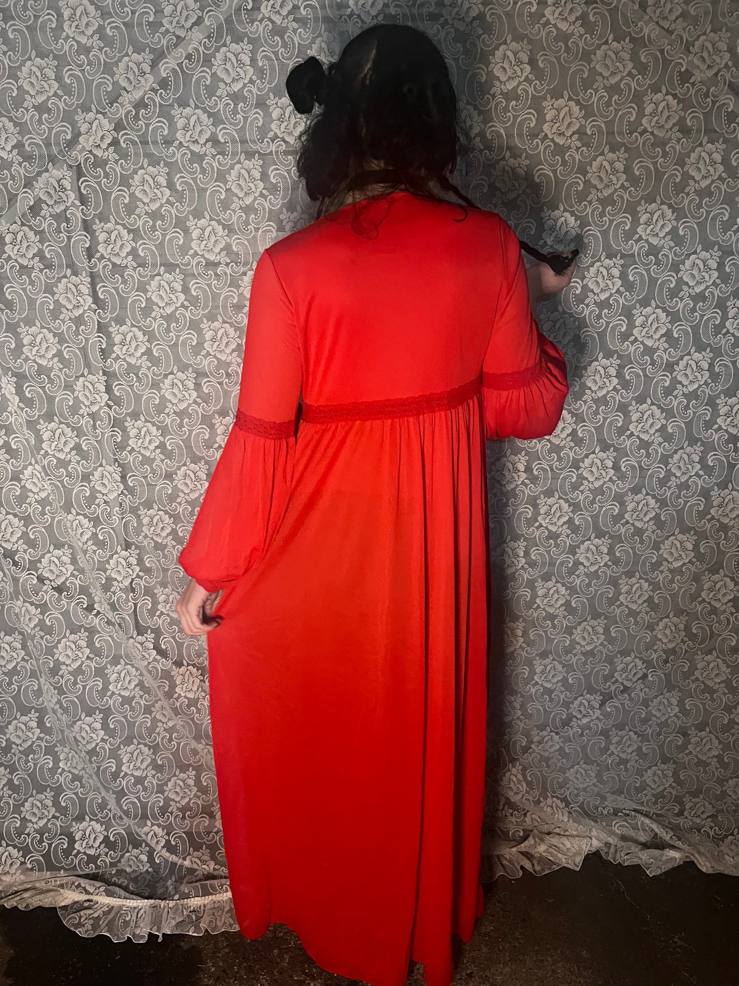 vintage red puff sleeve robe