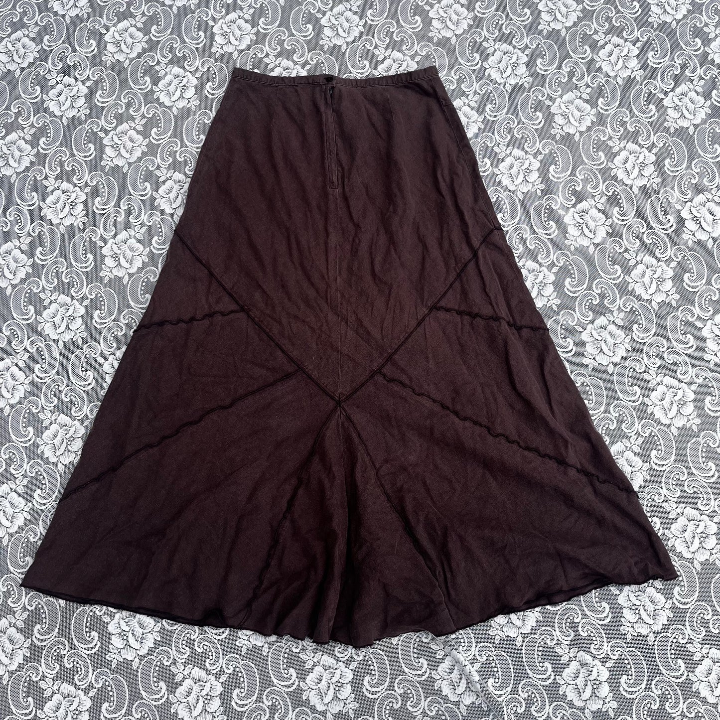 brown geometric seam skirt