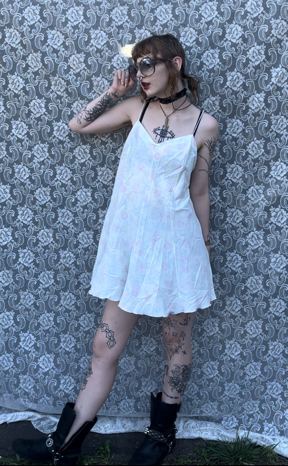 80s pastel floral slip dress