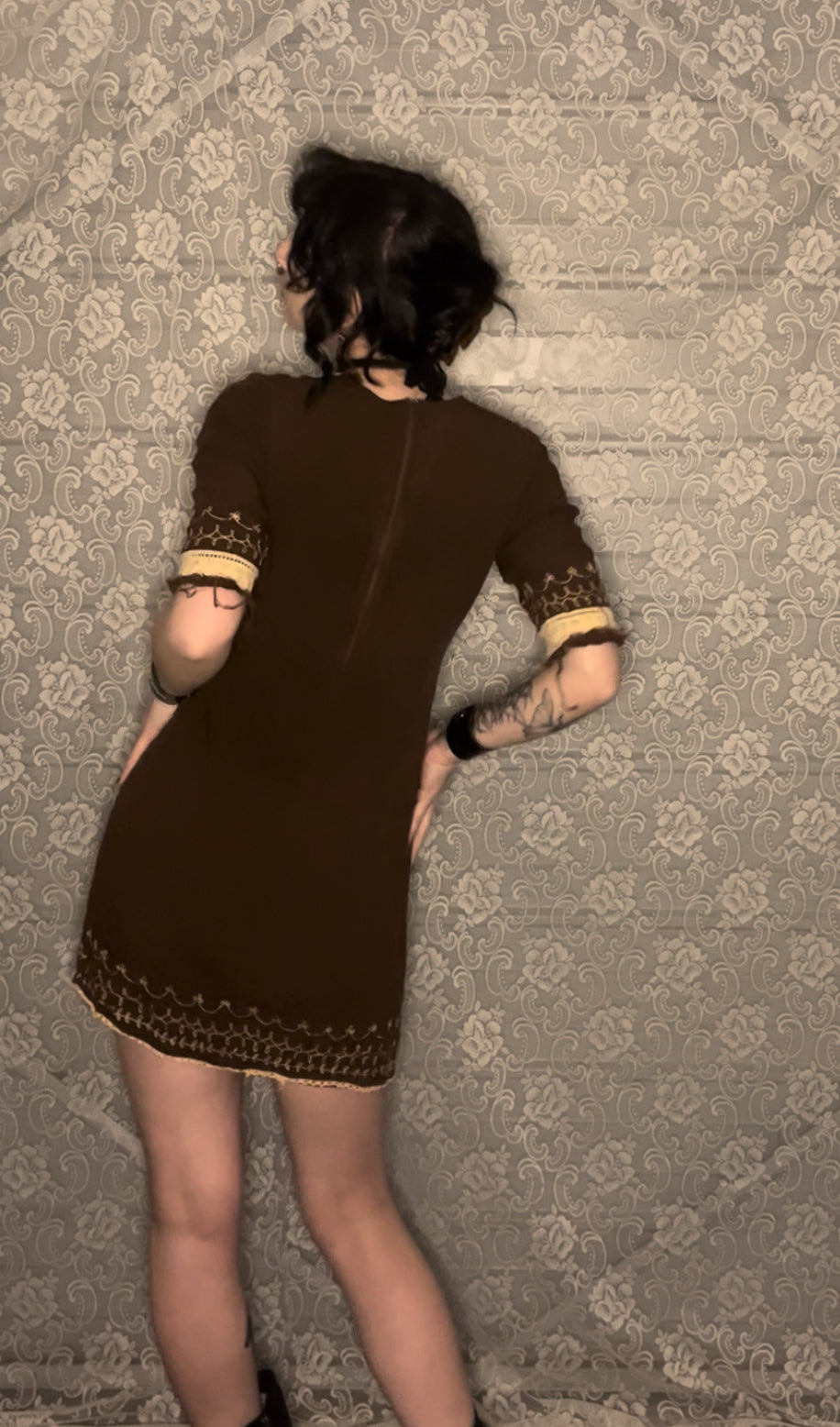 brown embroidered dress