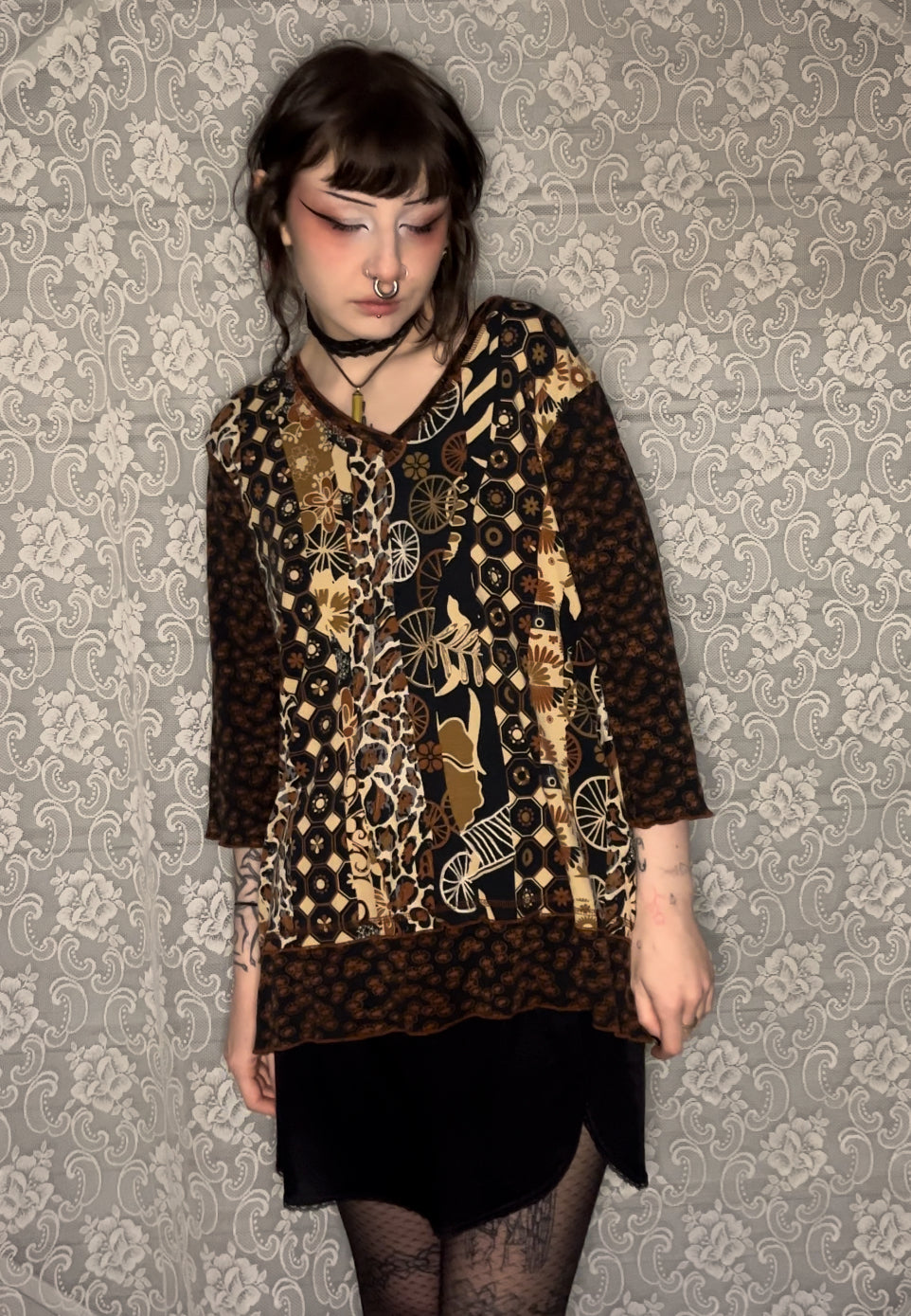 animal print patchwork top