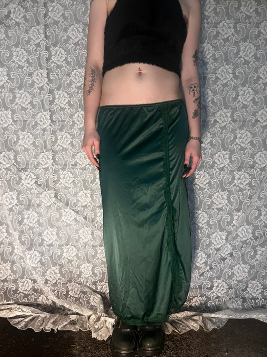 forest green silky slip skirt