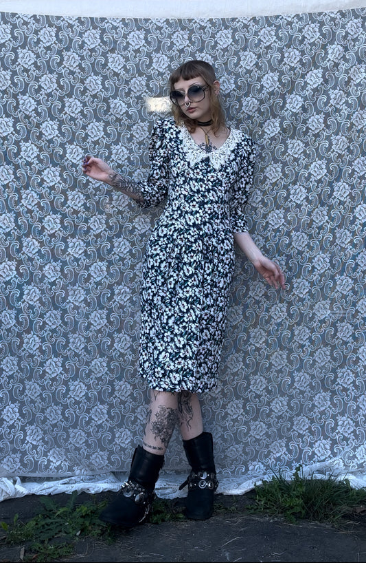 80s blue n white floral dress