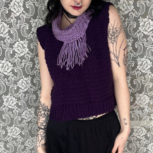 handmade fake scarf purple knit vest