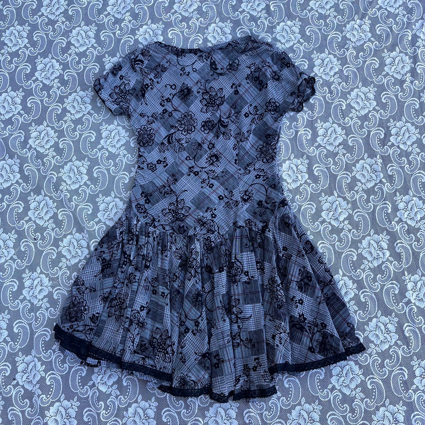 handmade grey floral mesh dress