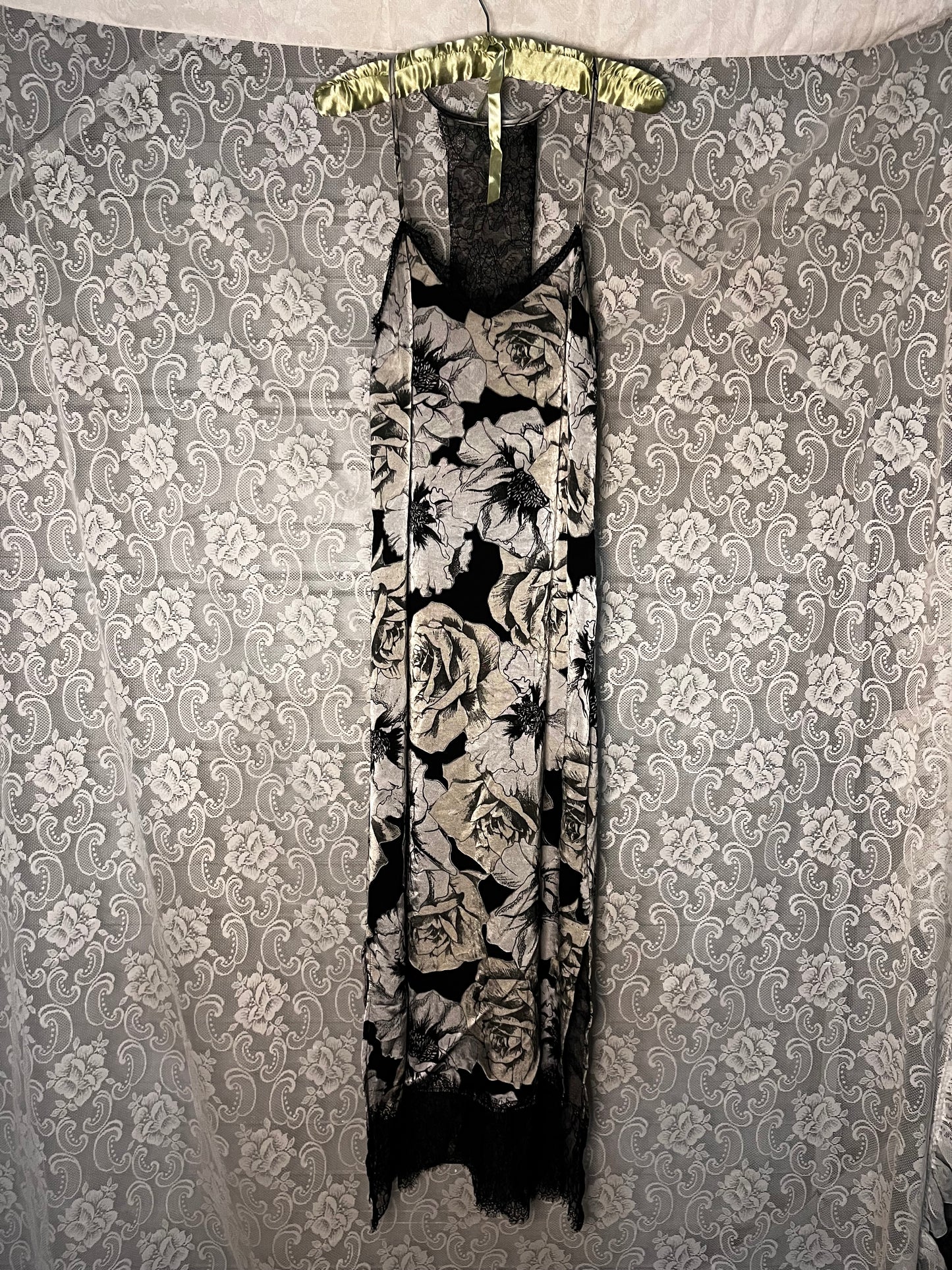 black n white floral formal slip