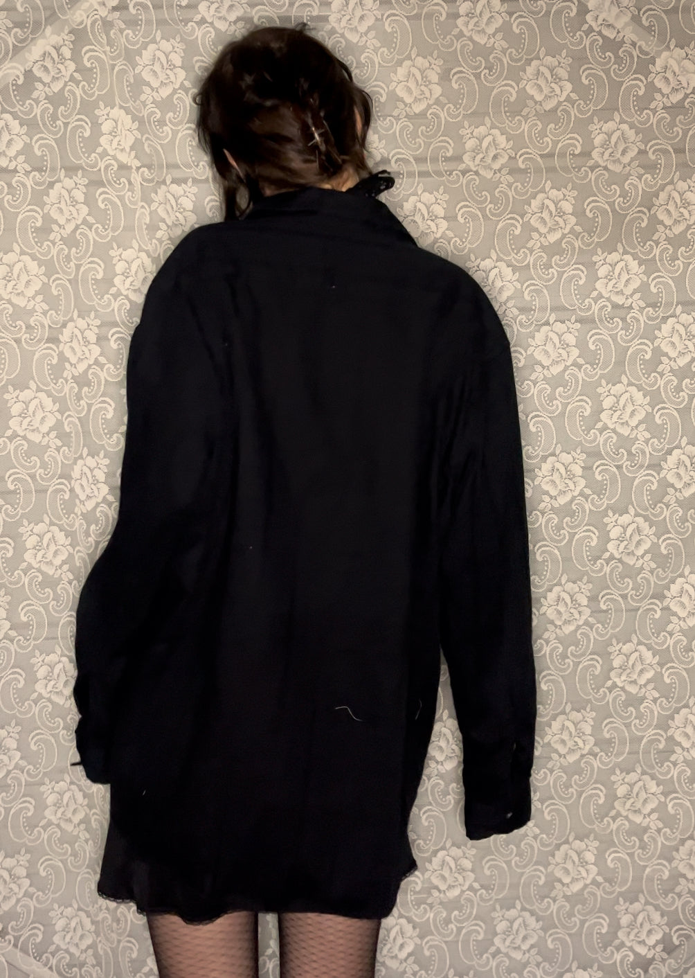 black subtle embroidered button up