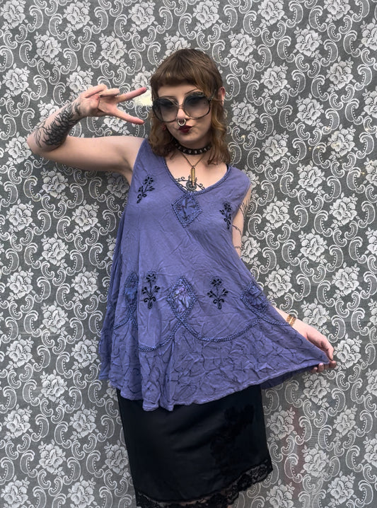 purple embroidered flowy tank top