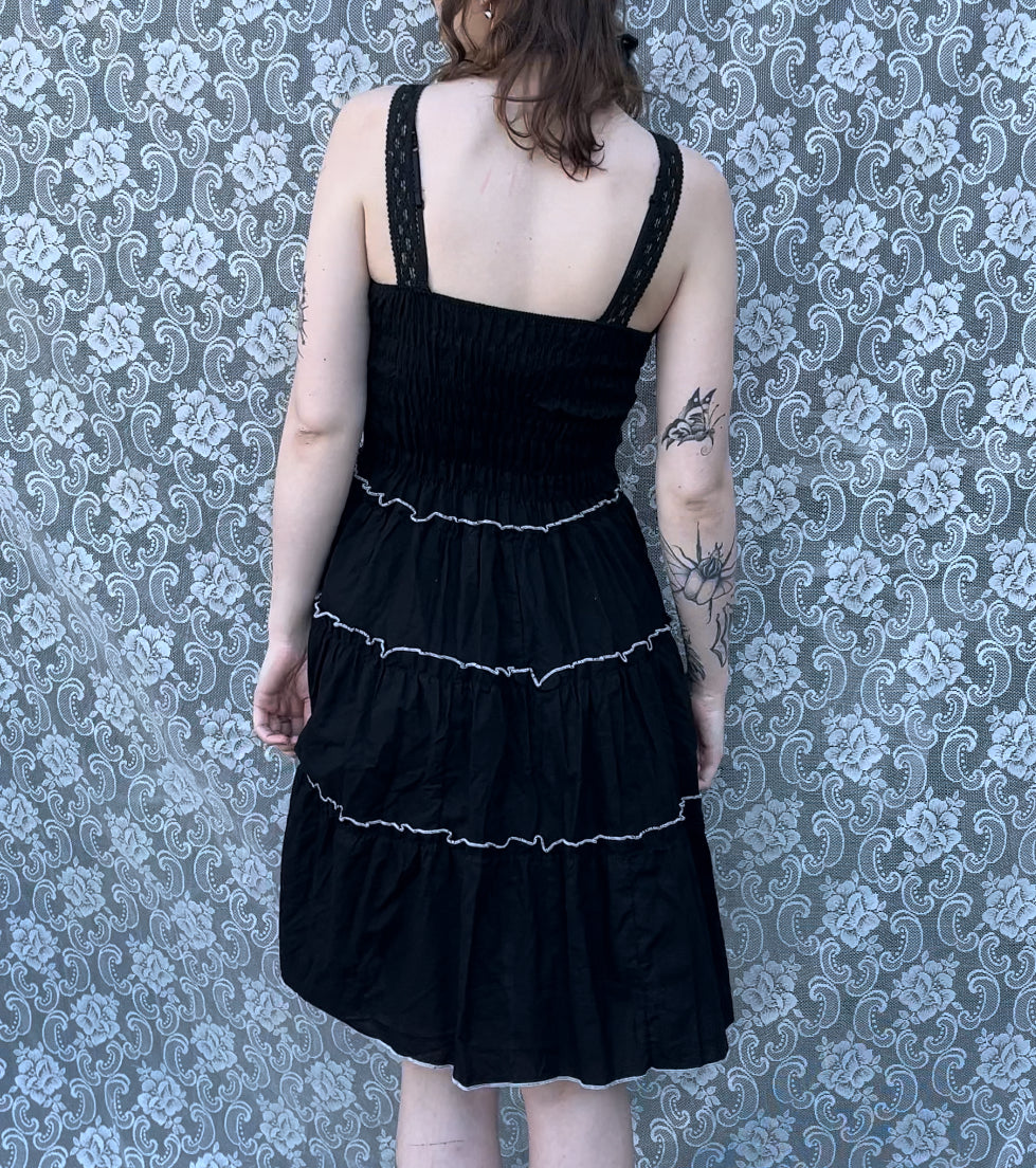 handmade bedazzled pearl black lace dress