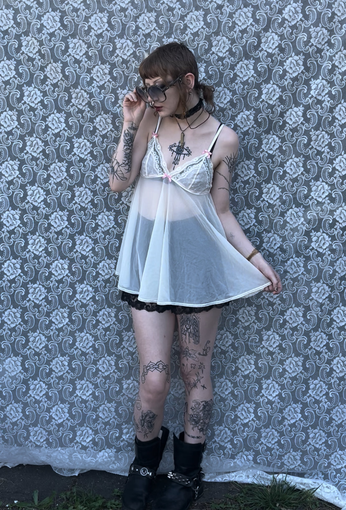 white sheer betsey johnson babydoll slip dress