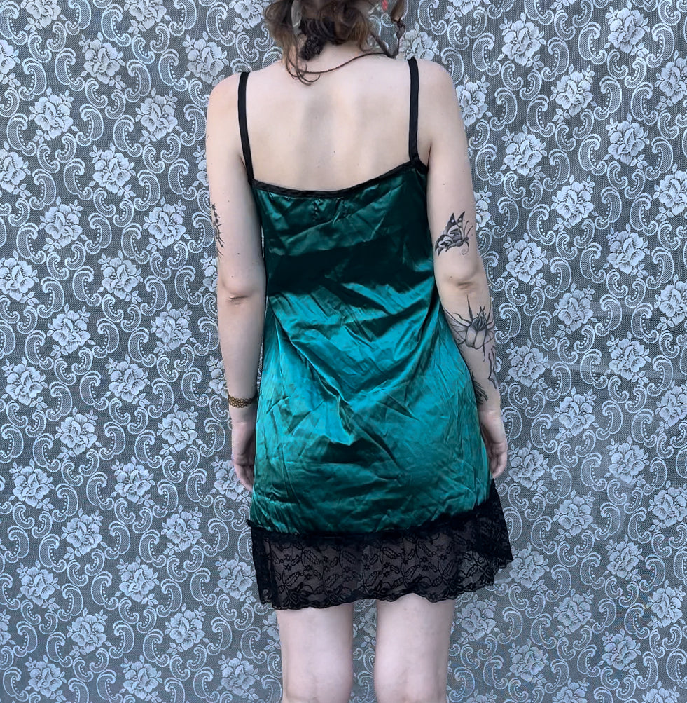 teal n black slip dress