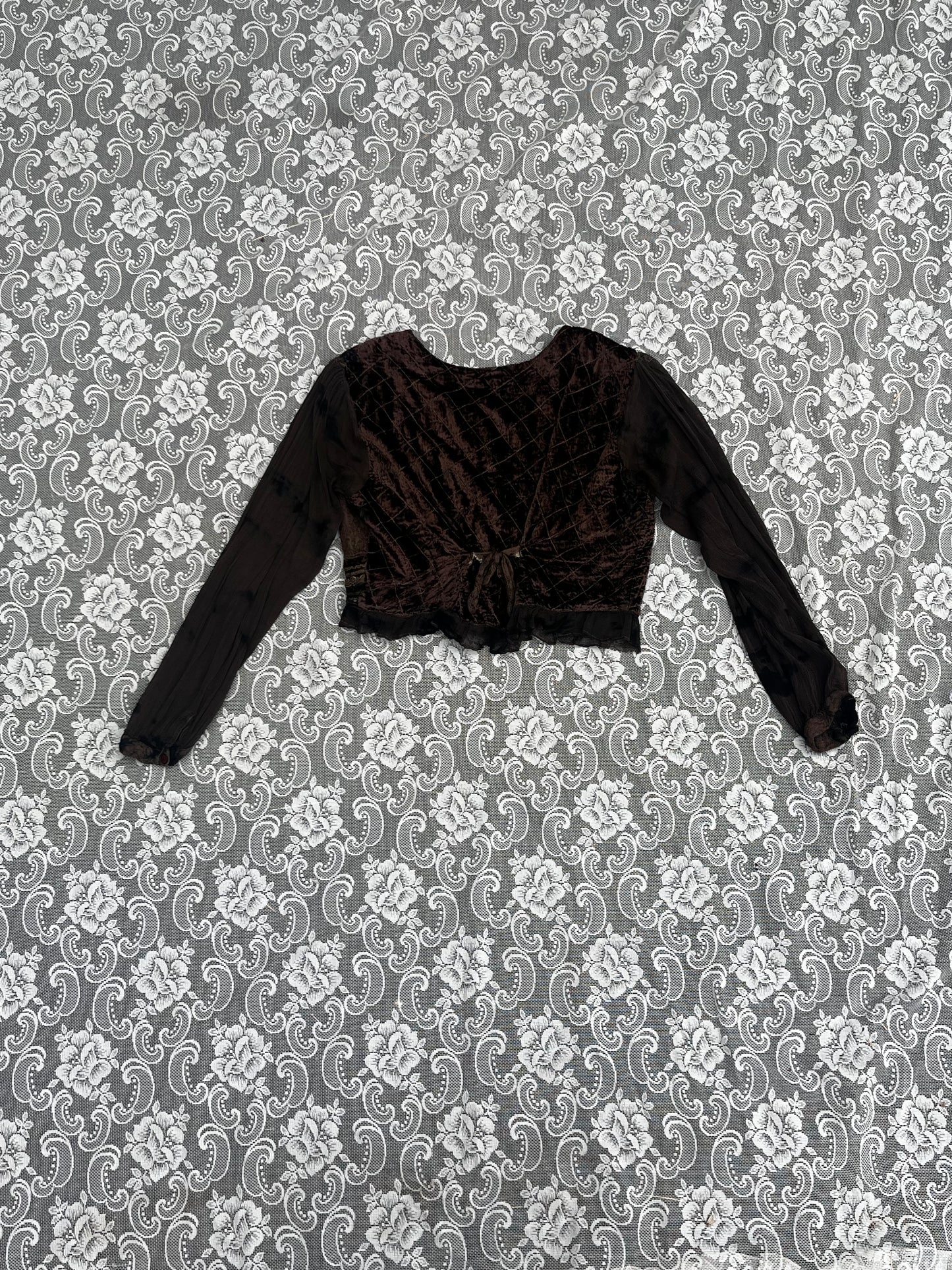 as-is brown velvet embroidered blouse