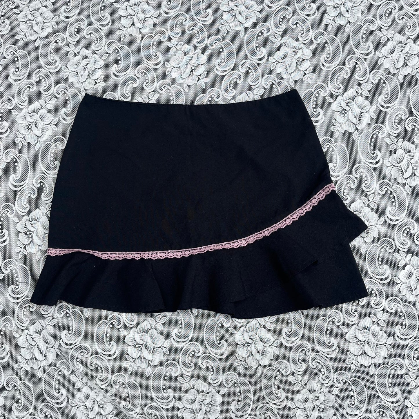 black n pink lace mini skirt