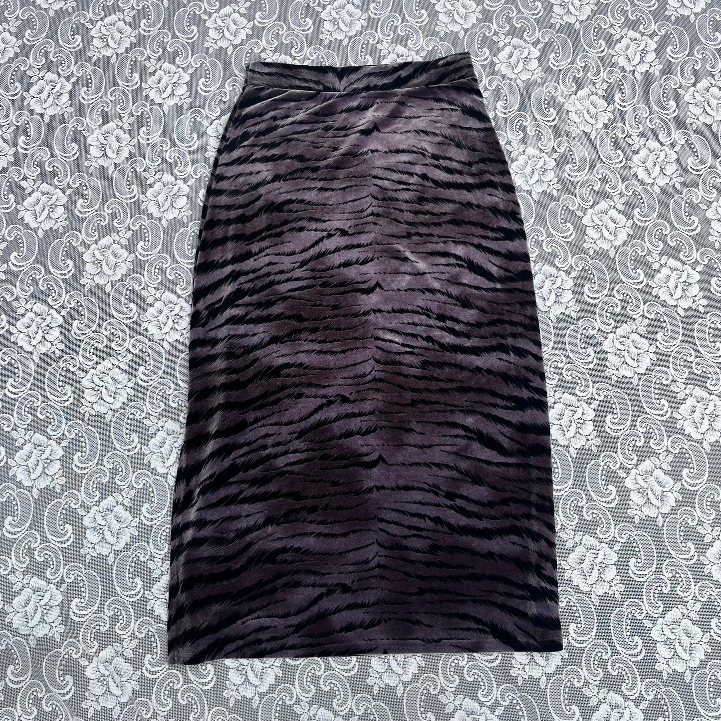 vintage japanese grey zebra print velvet skirt