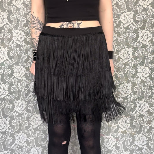 black fringe mini skirt