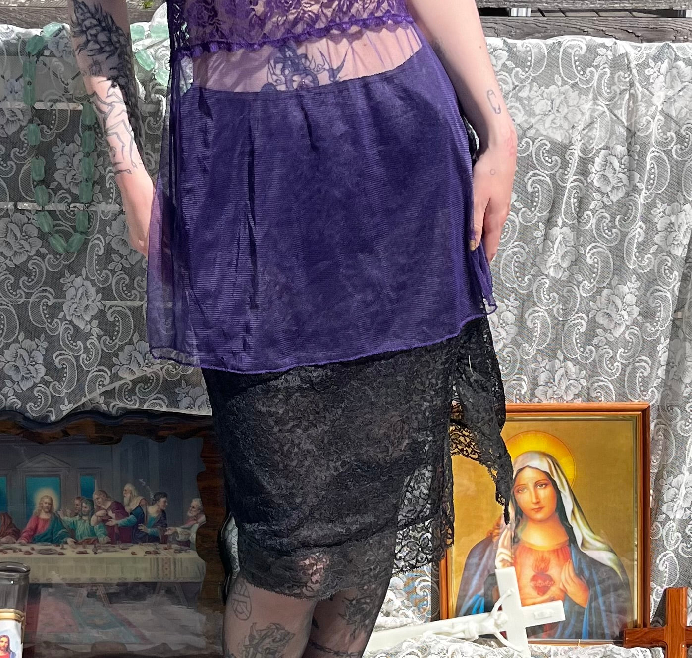 sheer black lace slip skirt