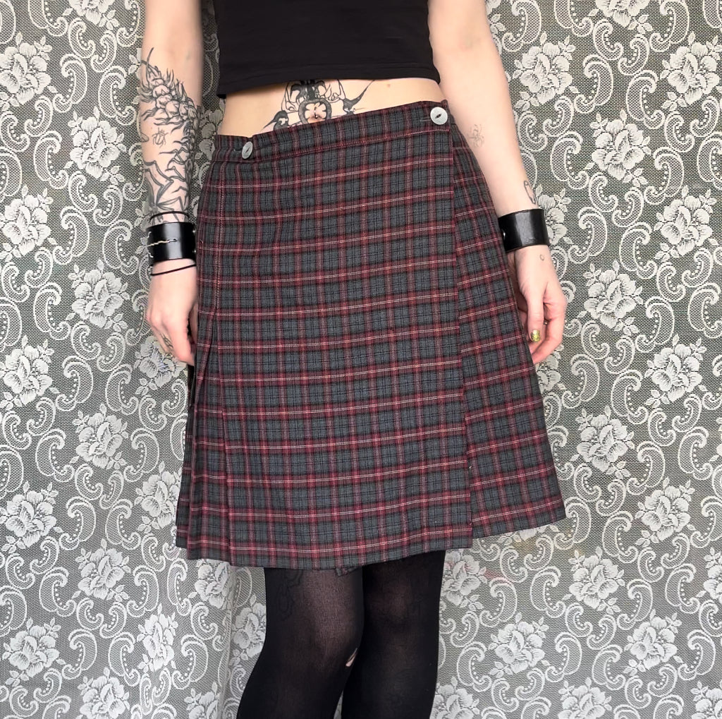 grey/red plaid school uniform skirt