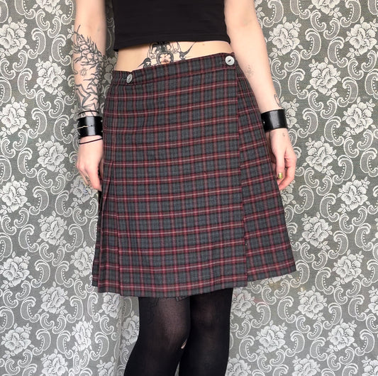 grey/red plaid school uniform skirt