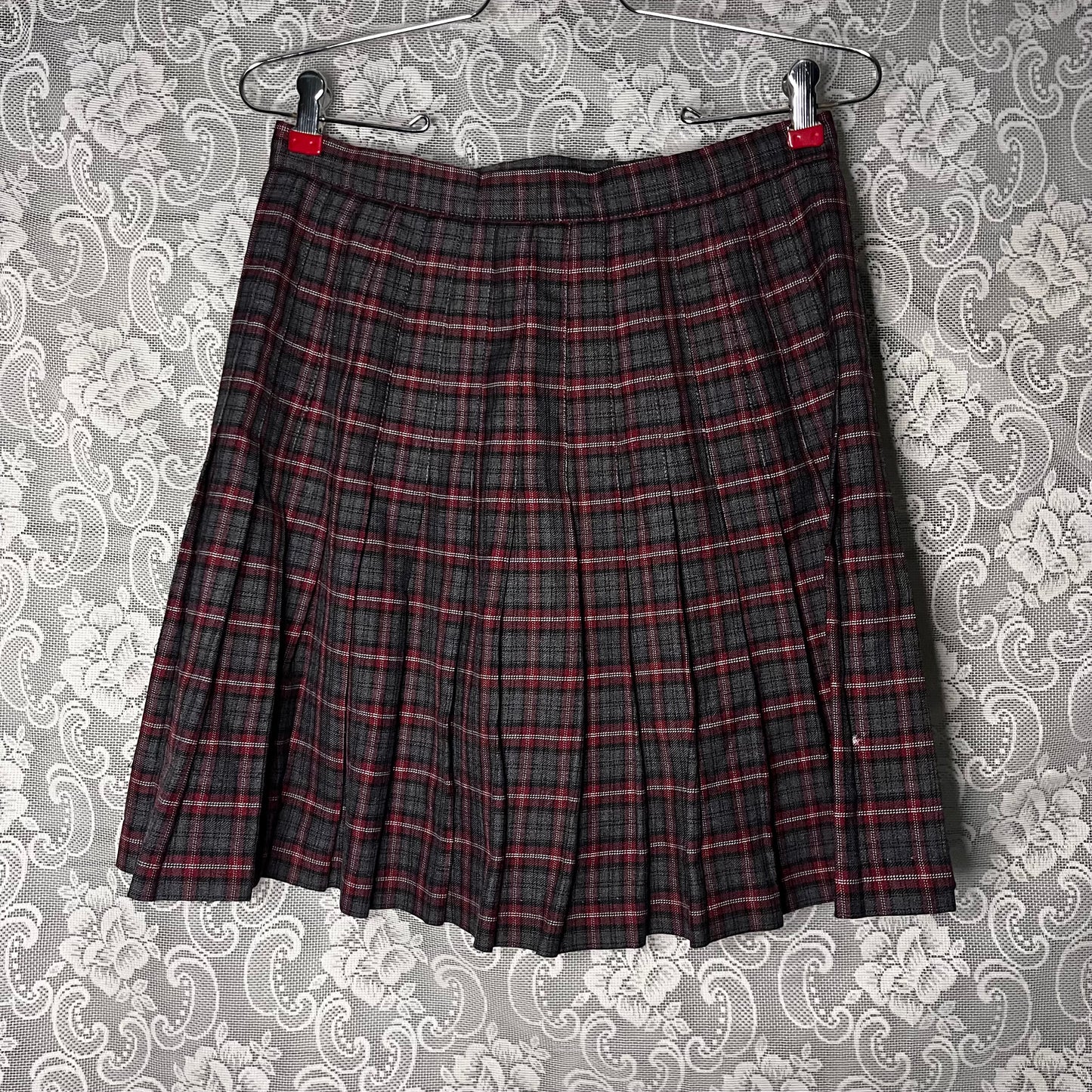 grey/red plaid school uniform skirt