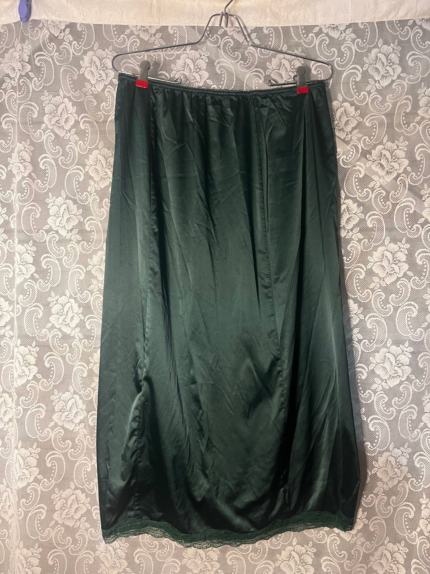 forest green silky slip skirt