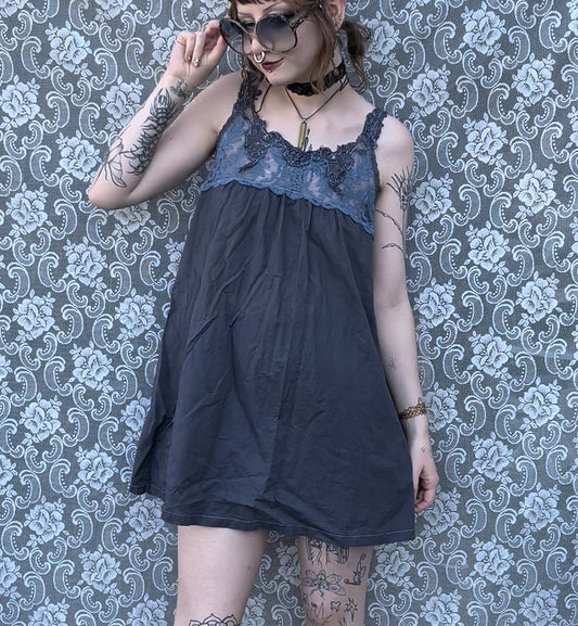 vintage grey hand dyed babydoll nightgown slip dress