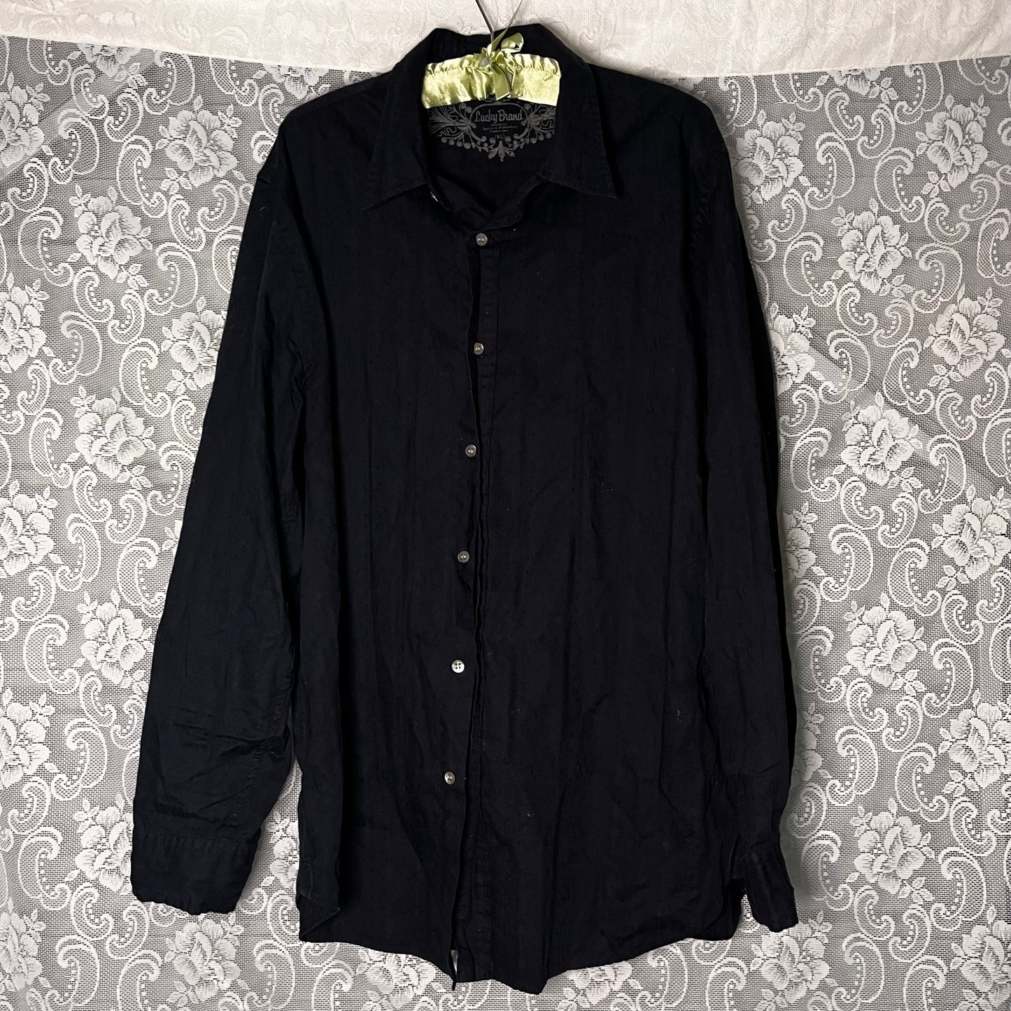 black subtle embroidered button up