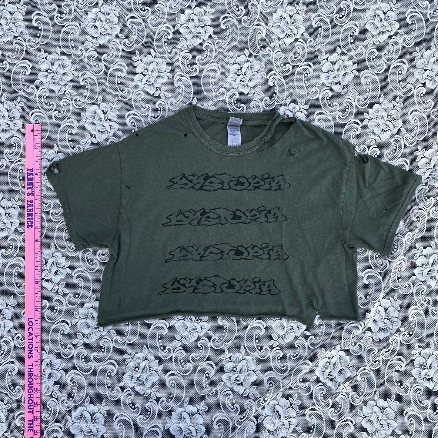 army green DIY thrashed dystopia bootleg tee