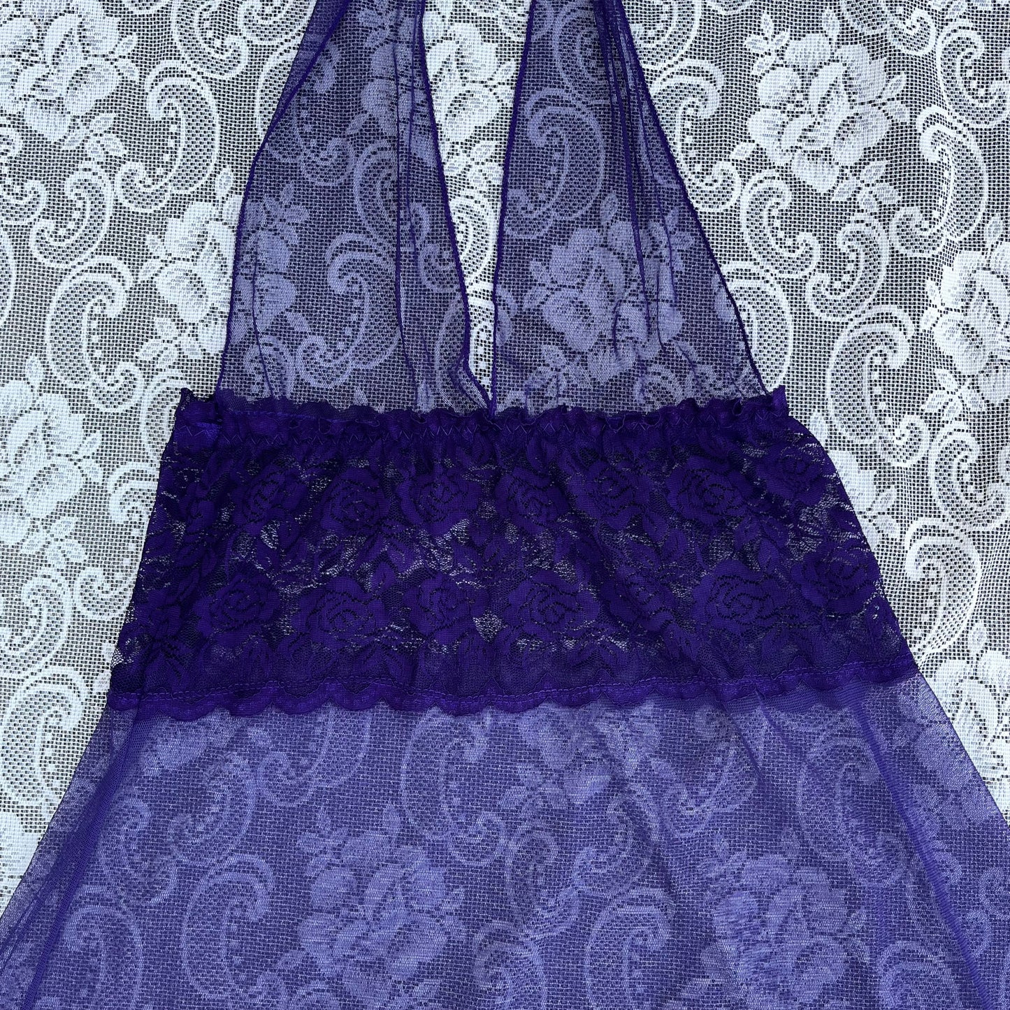 sheer purple mesh slip dress