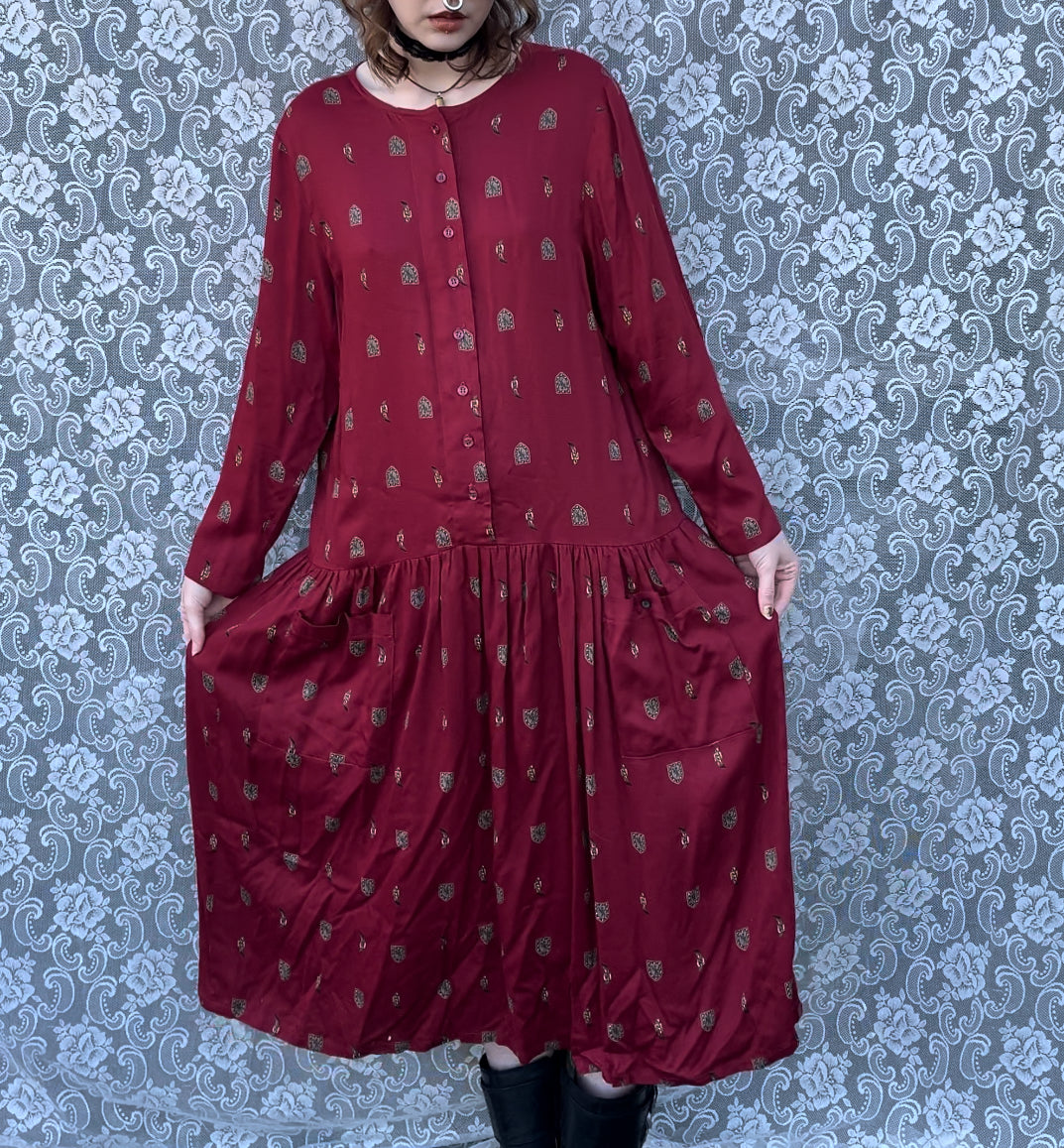 red belt n cowboy print drop waist dress