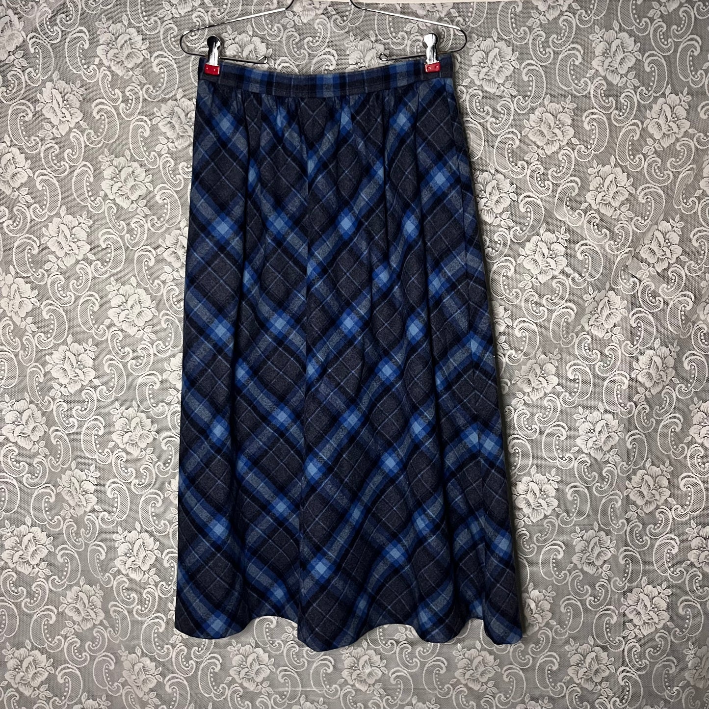 vintage blue wool plaid skirt