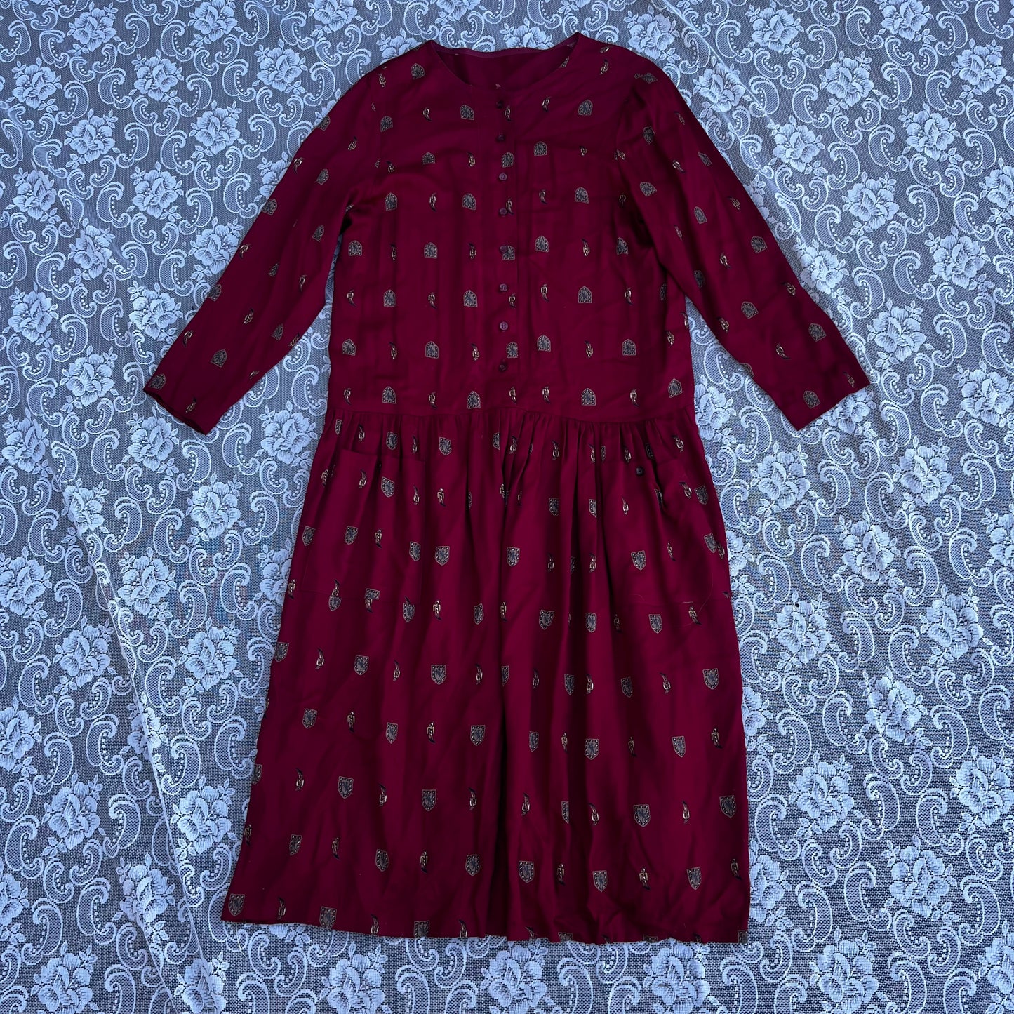 red belt n cowboy print drop waist dress