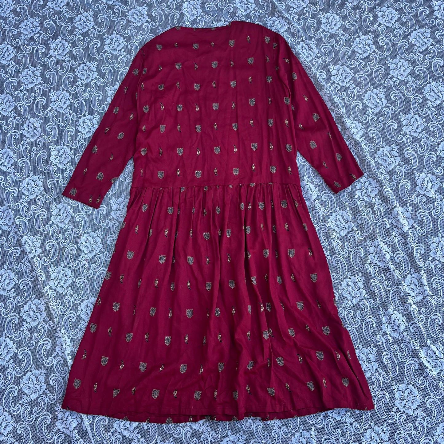 red belt n cowboy print drop waist dress