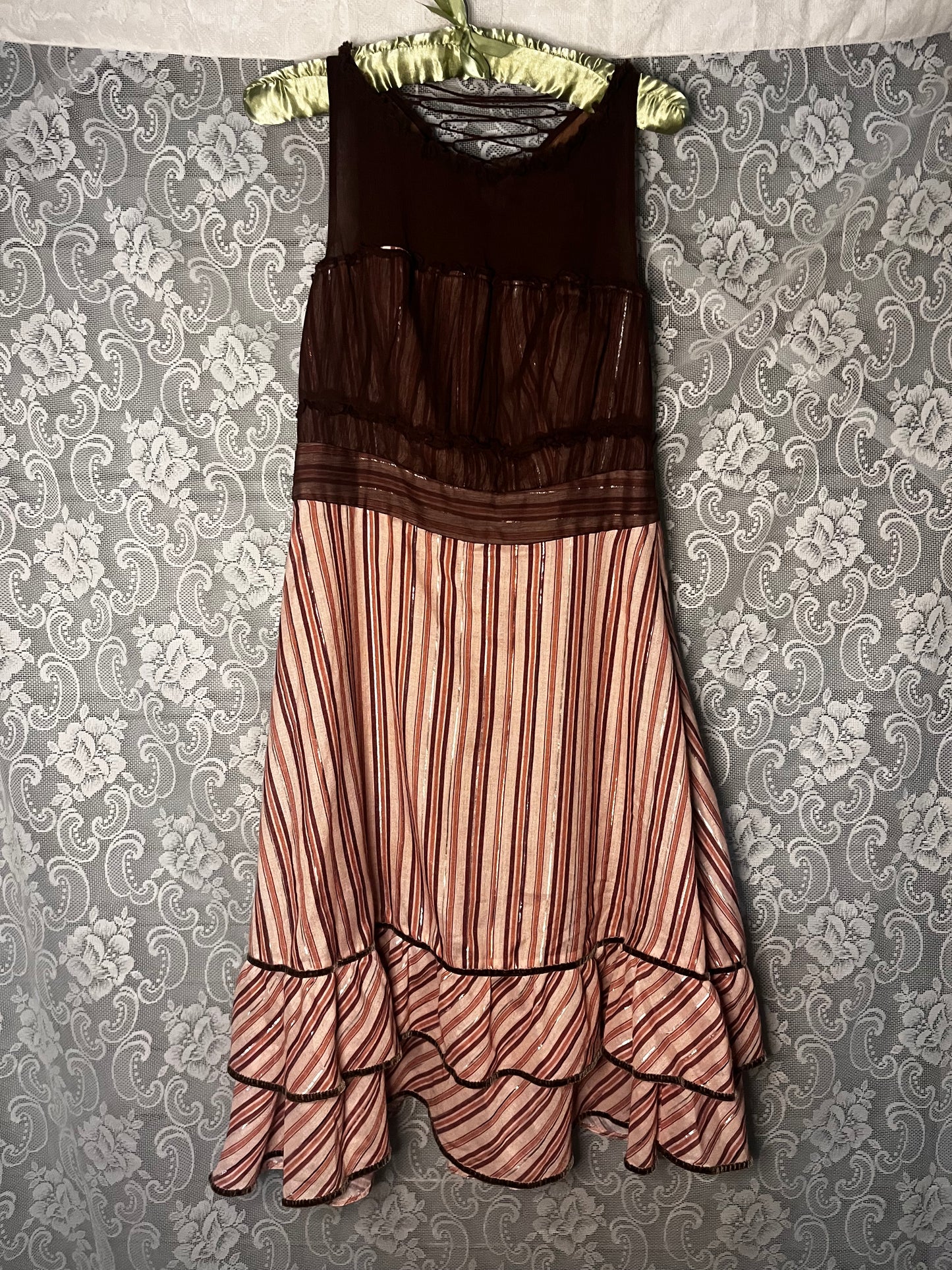 stripey brown lace up dress