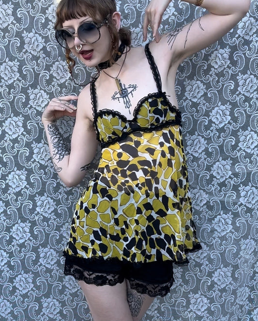 black n yellow padded lingerie slip dress