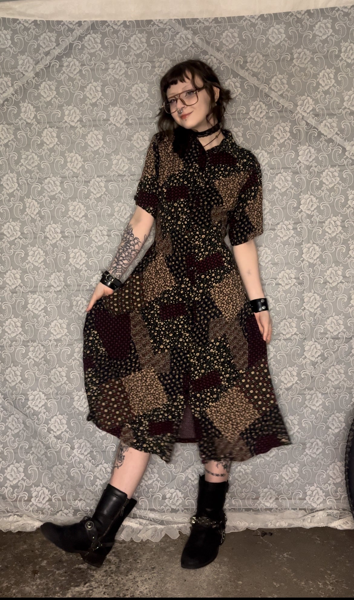 patchwork print collared dress