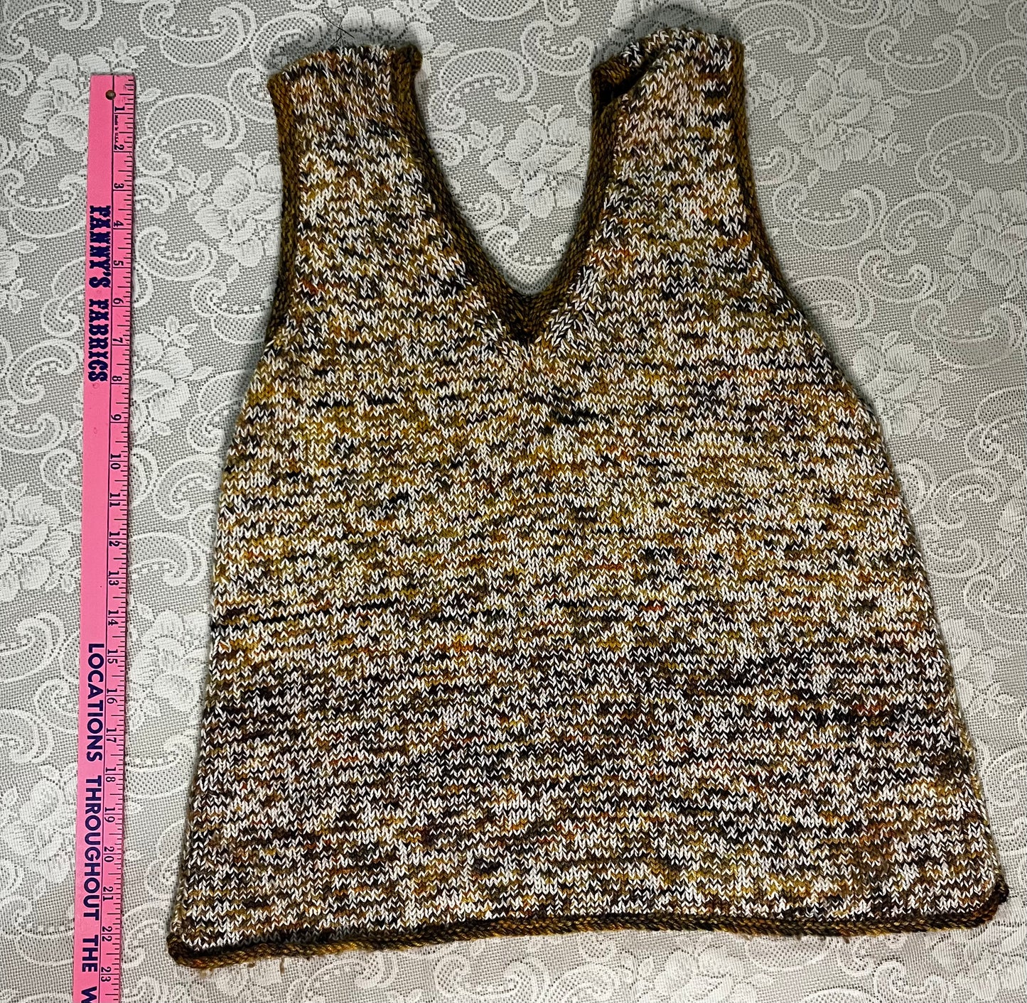 v neck green speckle knit vest