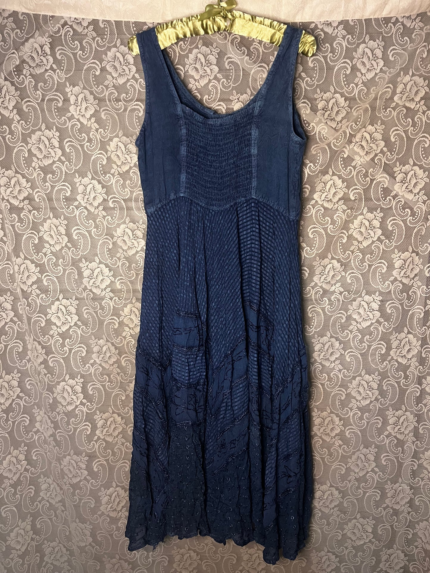 blue distressed hippie dress