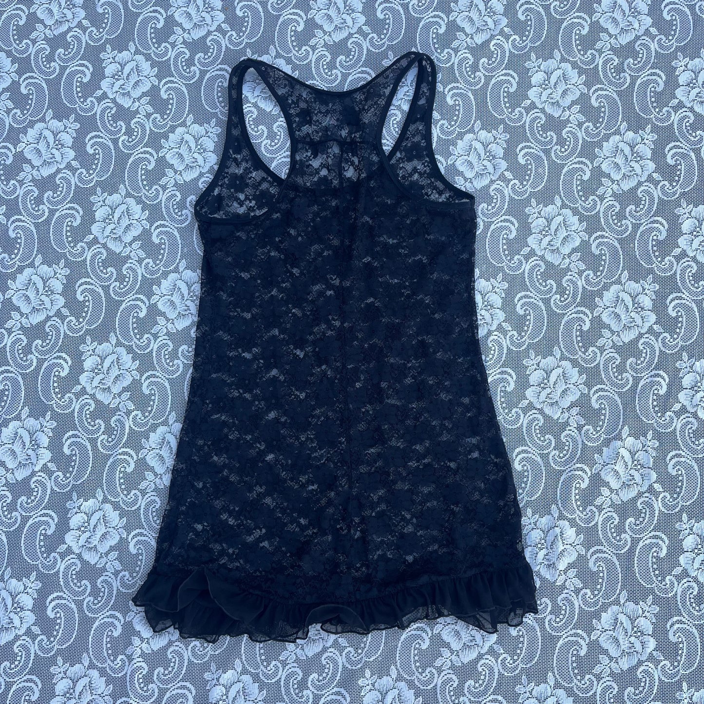 sheer black lace slip dress (S)