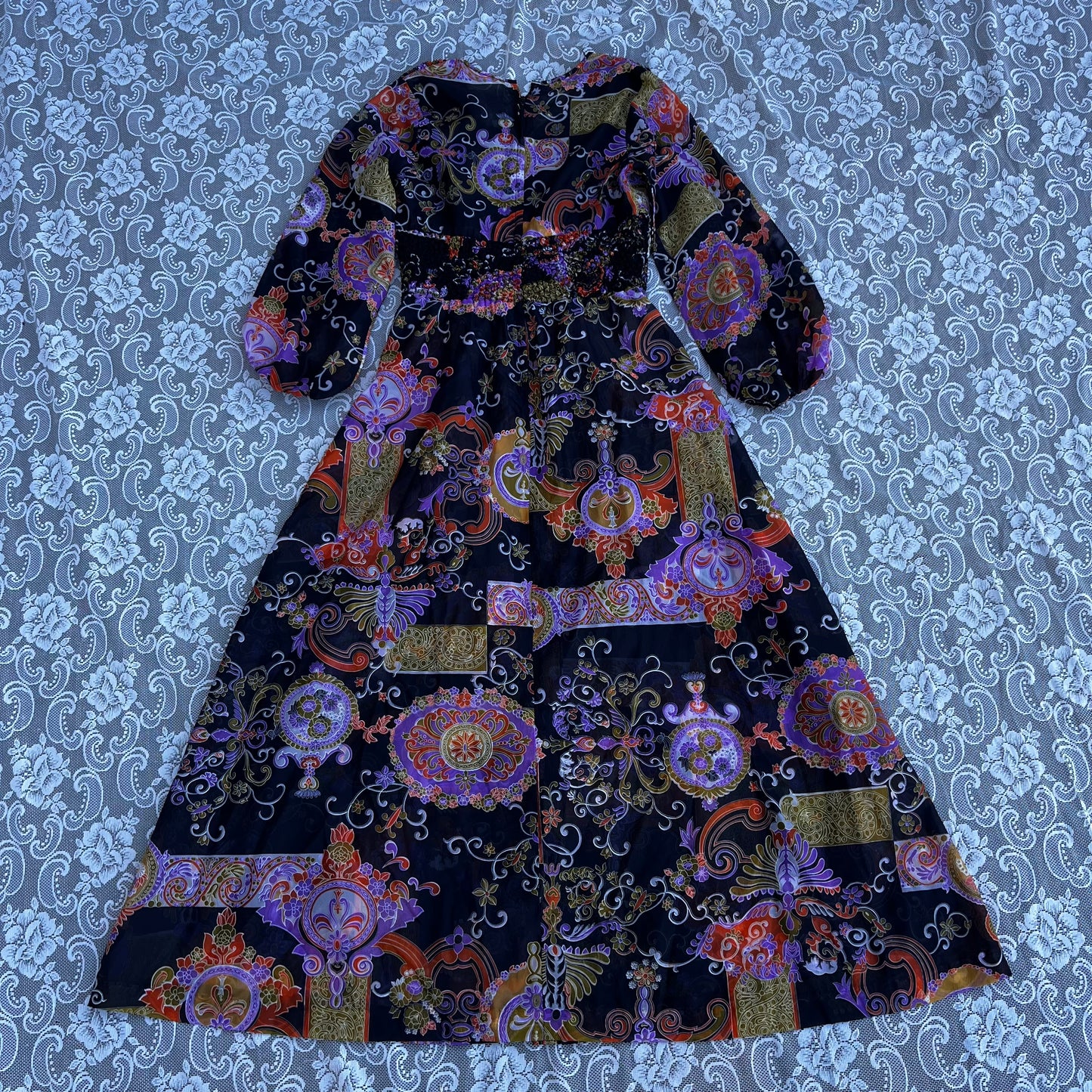 70s sheer paisley prairie dress