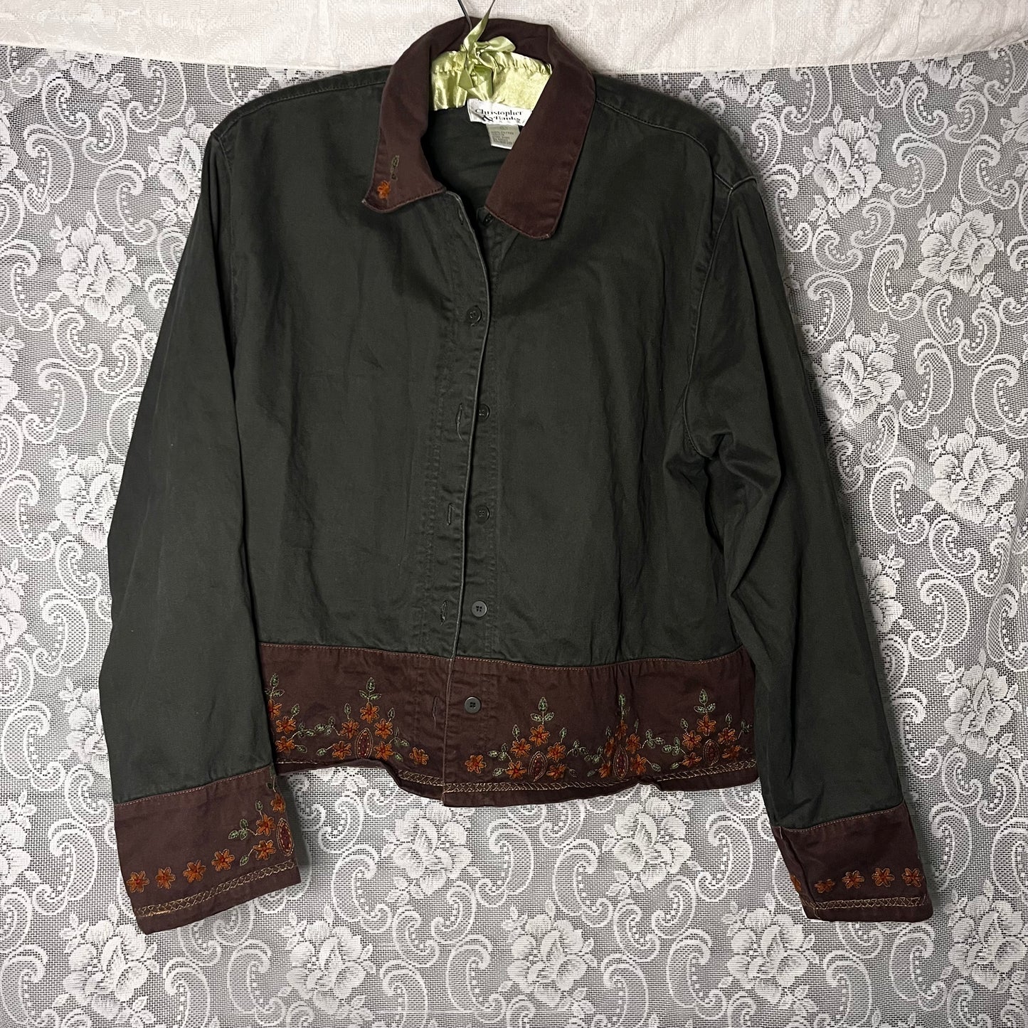 green embroidered cotton jacket